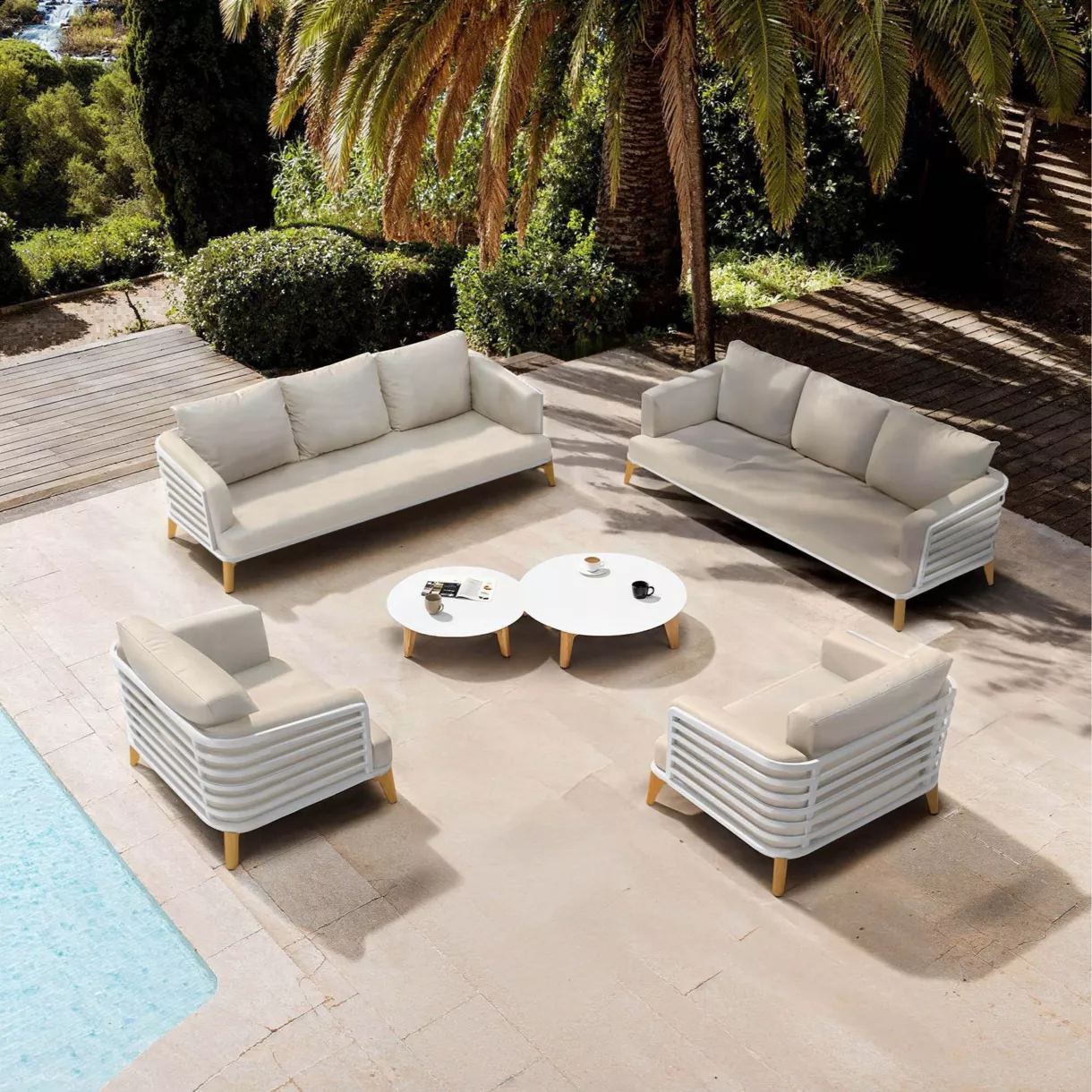 Conjunto de jardín de aluminio 8 plazas 6 piezas Monte Carlo Blanco y topo