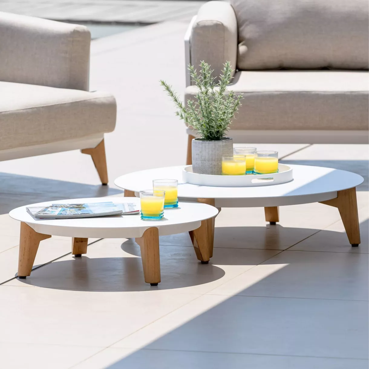 Conjunto de jardín de aluminio 8 plazas 6 piezas Monte Carlo Blanco y topo