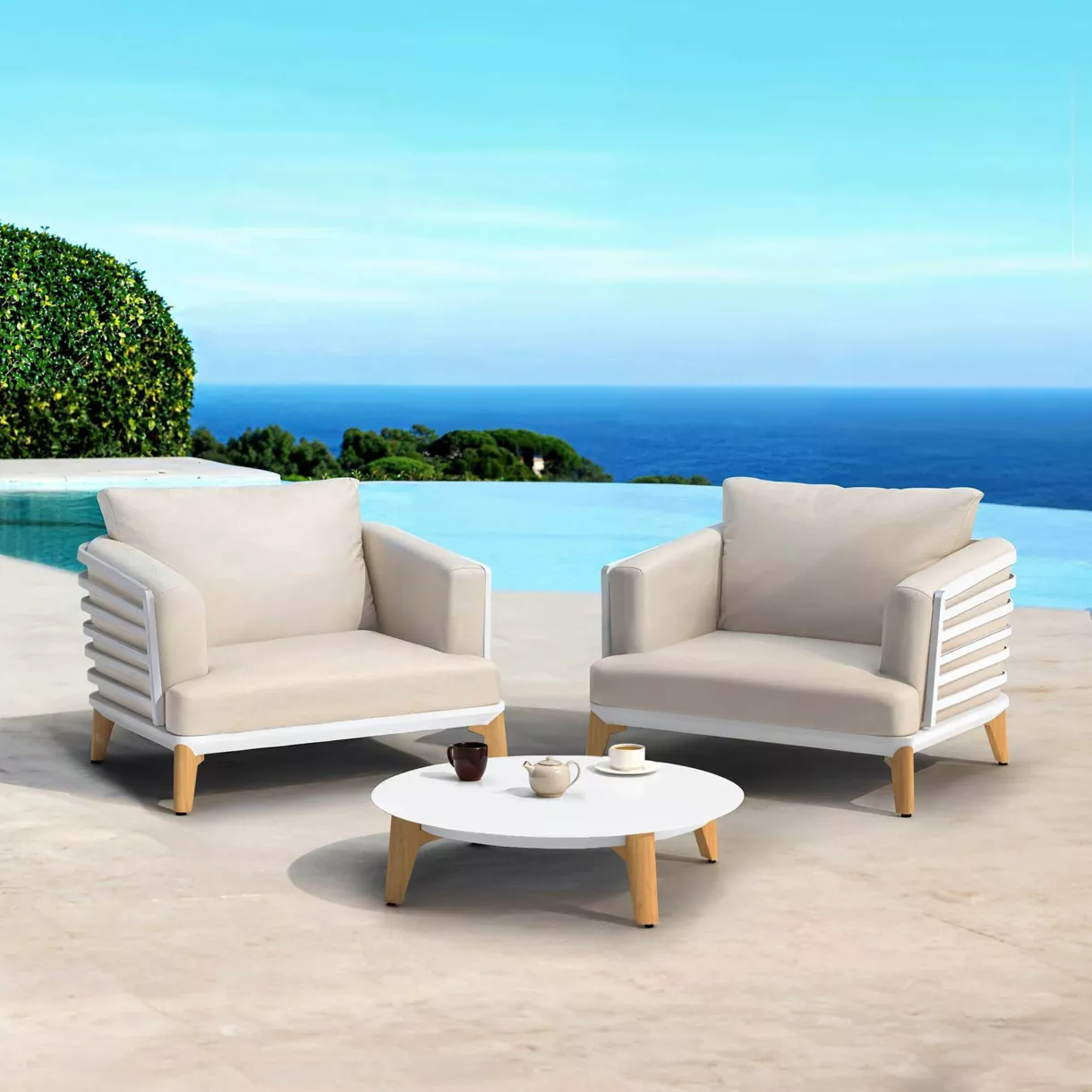 Conjunto de jardín de aluminio 2 plazas 3 piezas Monte Carlo Blanco y topo