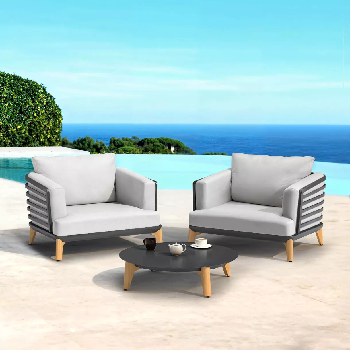 Conjunto de jardín de aluminio 2 plazas 3 piezas Monte Carlo Gris antracita y gris claro