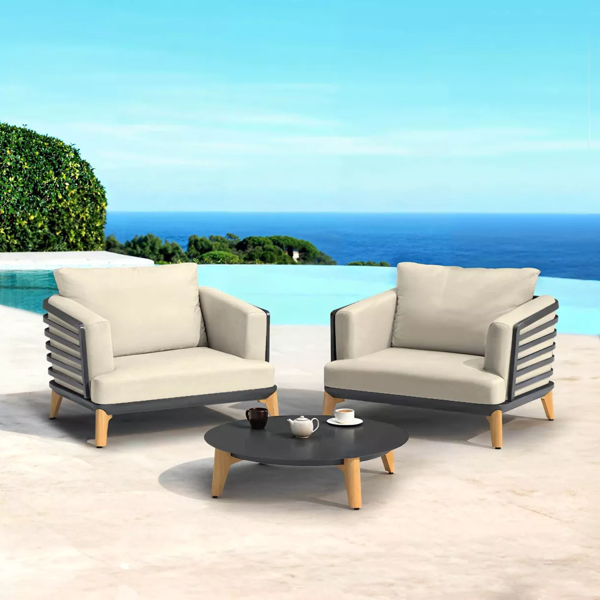 Conjunto de jardín de aluminio 2 plazas 3 piezas Monte Carlo Gris antracita y beige