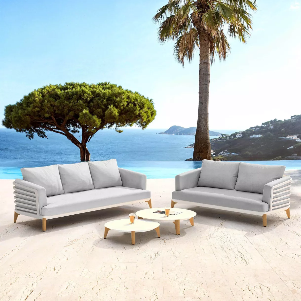 Salotto da giardino alluminio 5 posti 4 pezzi Monte Carlo Bianco e grigio chiaro