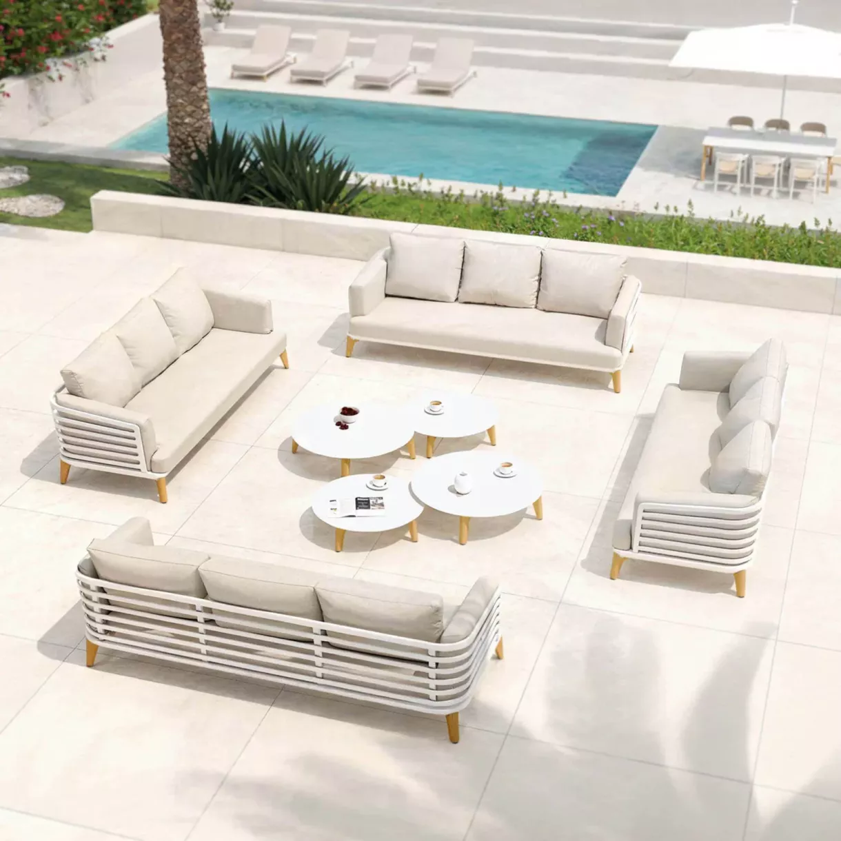 Conjunto de jardín de aluminio 12 plazas 8 piezas Monte Carlo Blanco y beige
