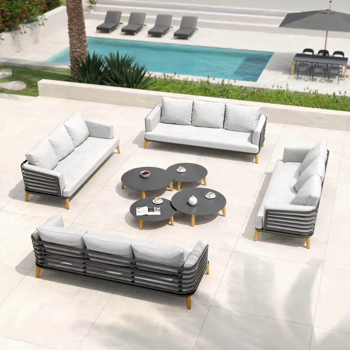 Conjunto de jardín de aluminio 12 plazas 8 piezas Monte Carlo Gris antracita y gris claro