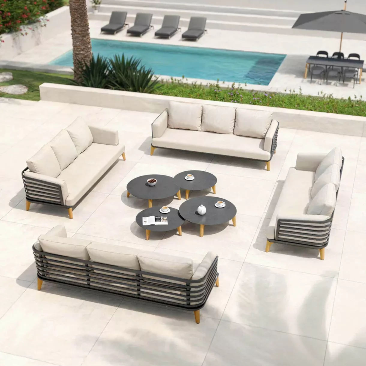 Tuinset van aluminium 12 zitplaatsen 8-delig Monte Carlo Antracietgrijs en beige