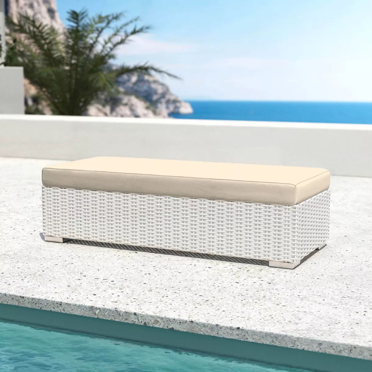 Salon de jardin en résine tressée 9 places 9 pcs Palma Blanc et beige