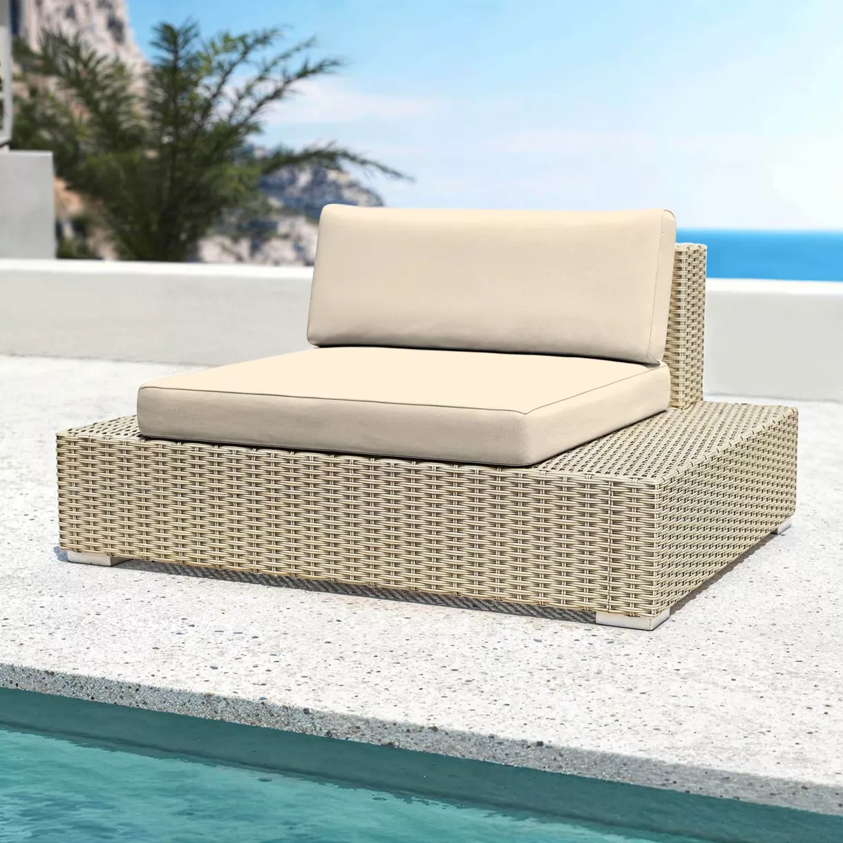 Fauteuil de jardin en résine tressée Palma Gris et beige