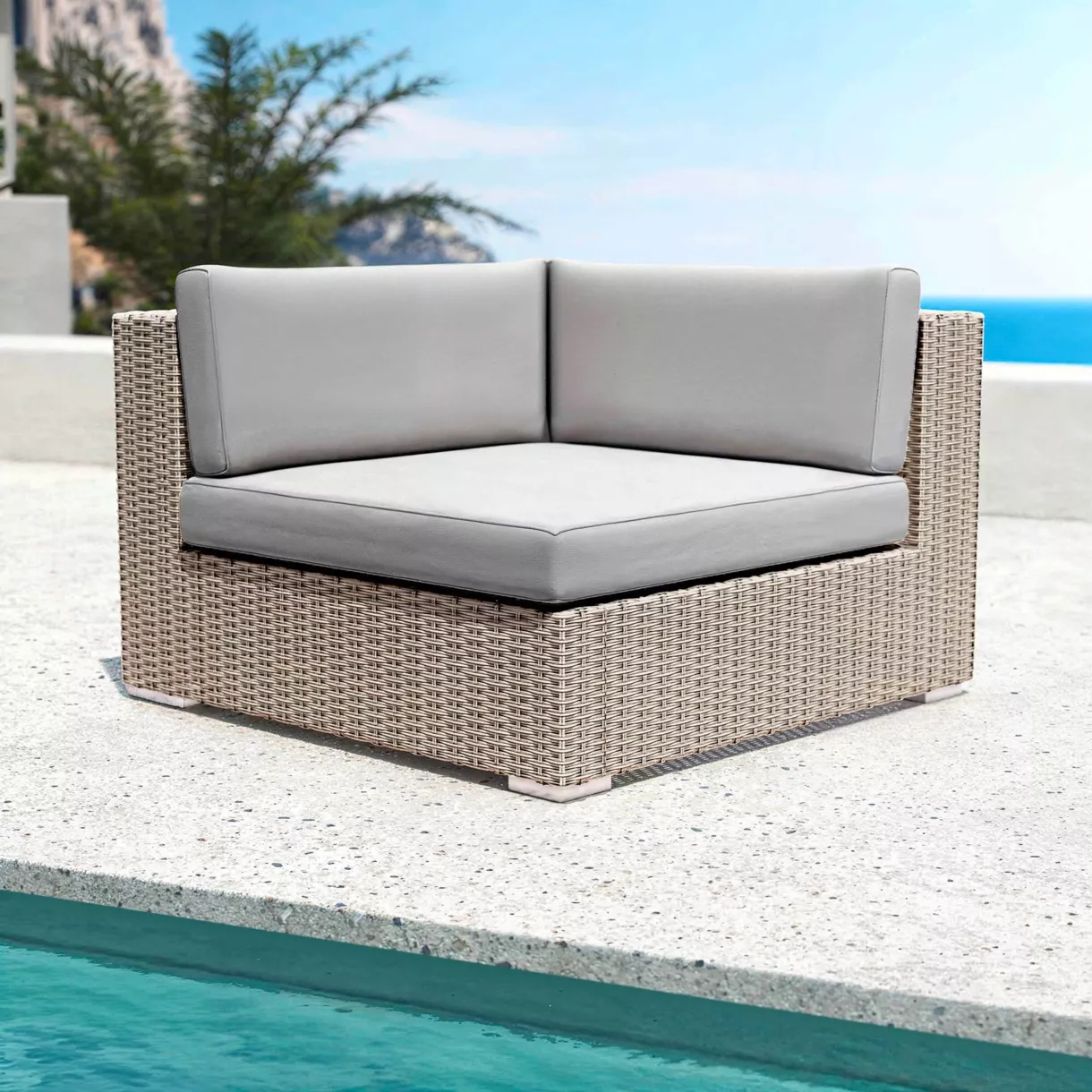 Fauteuil d'angle de jardin en résine tressée Palma Gris