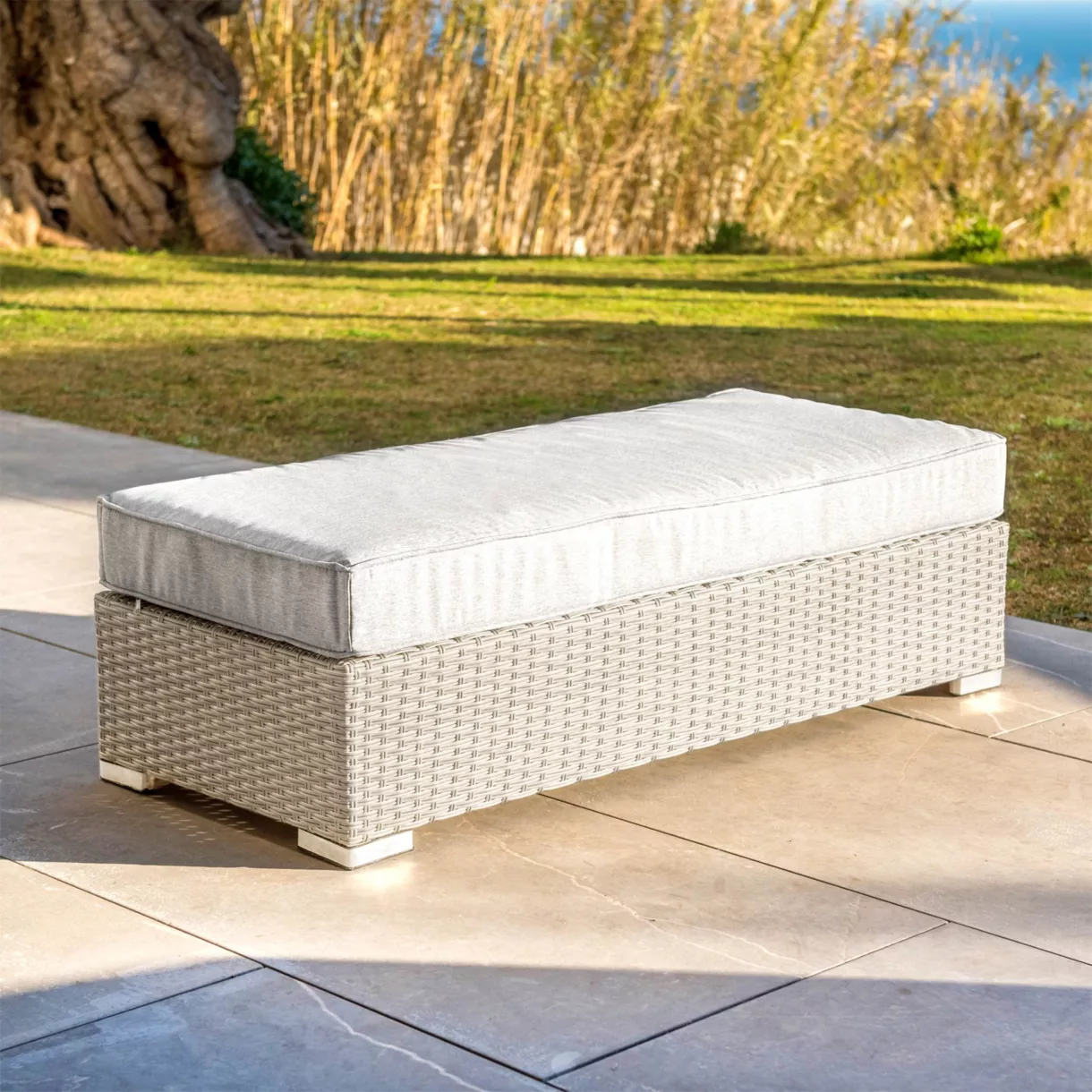 Banqueta de resina trenzada 2 plazas Palma Gris