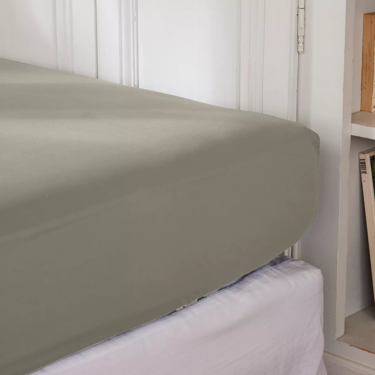 EM - Drap housse 160 x 200 cm Percale unie CALI Taupe