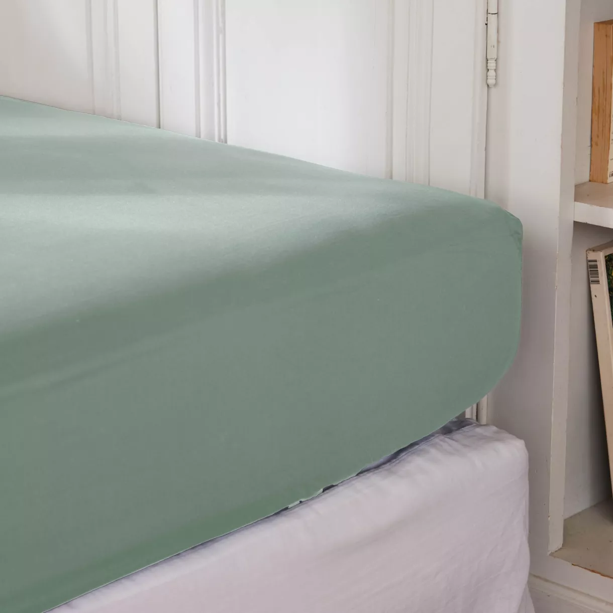 EM - Drap housse 180 x 200 cm Percale unie CALI Eucalyptus