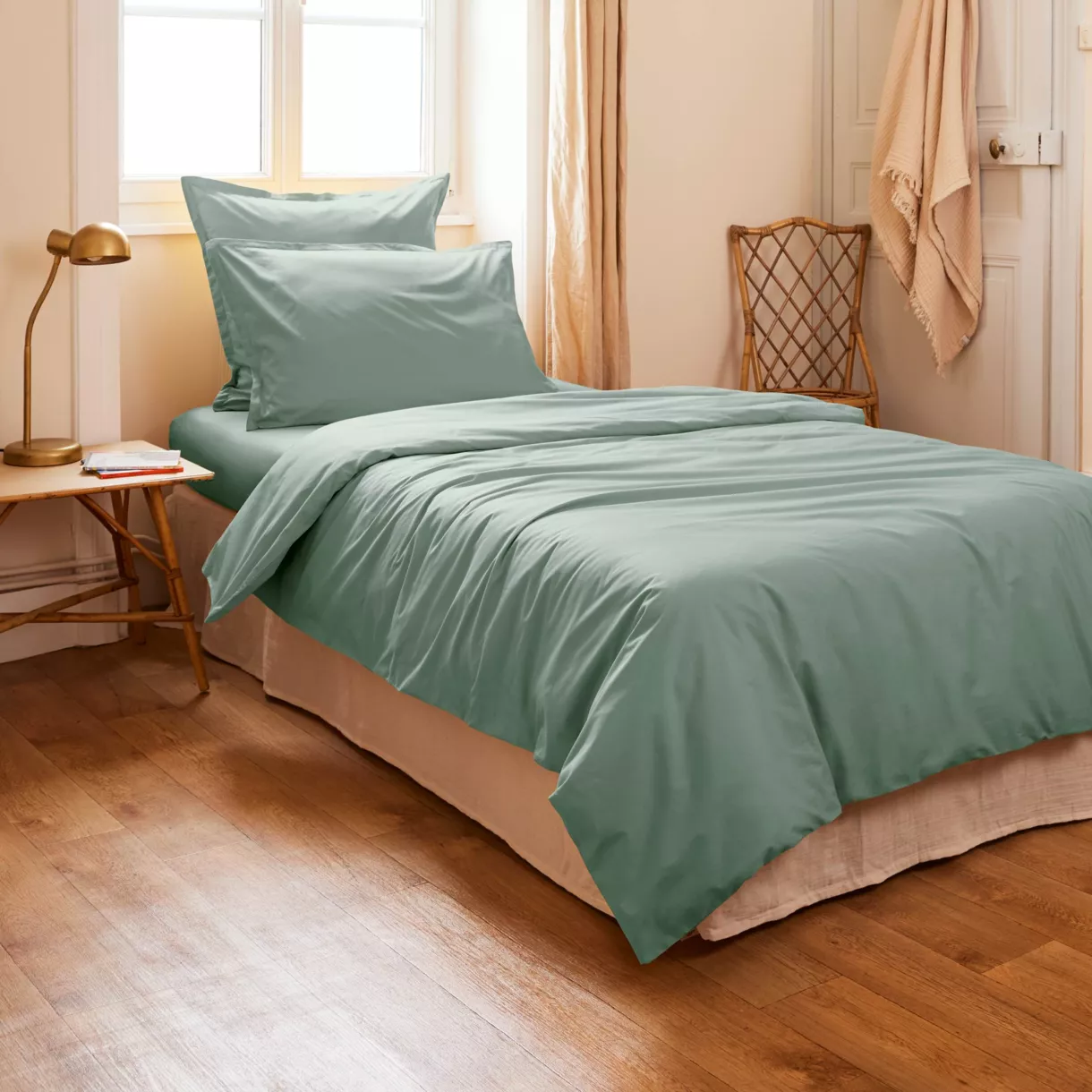 EM - Housse de couette 140 x 200 cm Percale unie CALI Eucalyptus