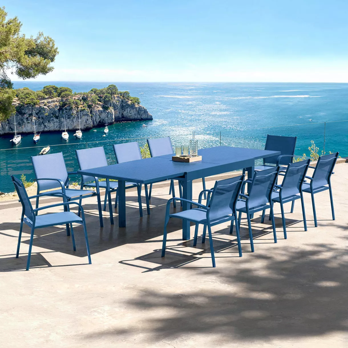Uitschuifbare tuintafel aluminium 10 personen (135/270 x 90 cm) Murano Blauw