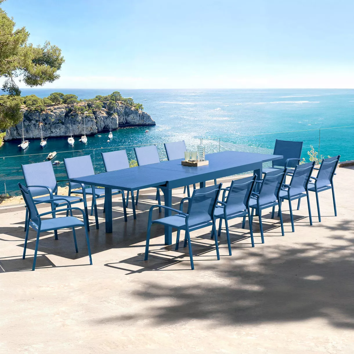 Table de jardin extensible aluminium 12 places (200/320 x 100 cm) Murano Bleu