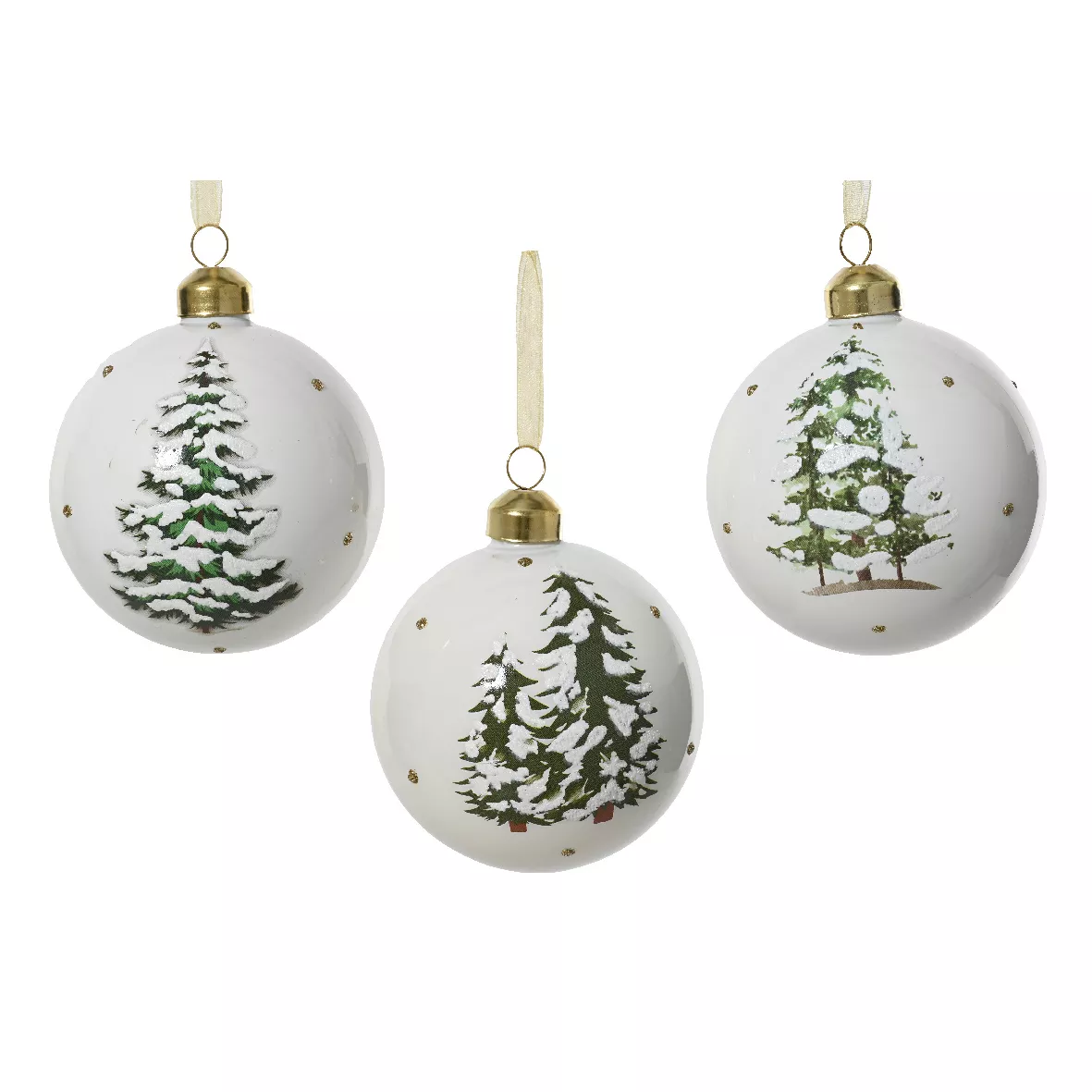 LOT DE 3 (EN VERRE) Boules verre Forêt mystique dia8cm blanc laine 