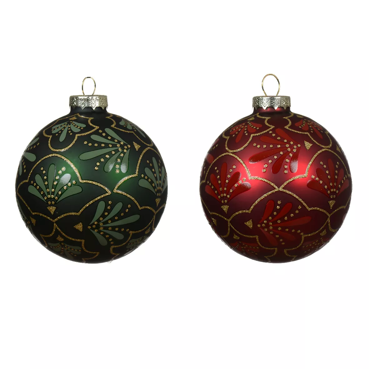 LOT DE 12 (EN VERRE)  Boule verre Gatsby dia8cm Vert et rouge
