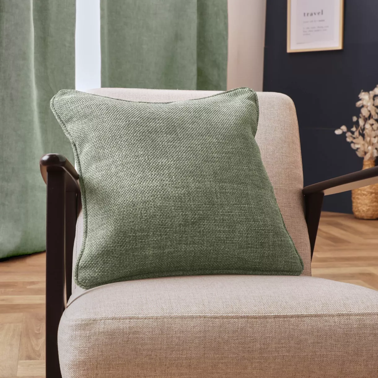 Coussin carré tissé (45 x 45 cm) Alba Vert romarin