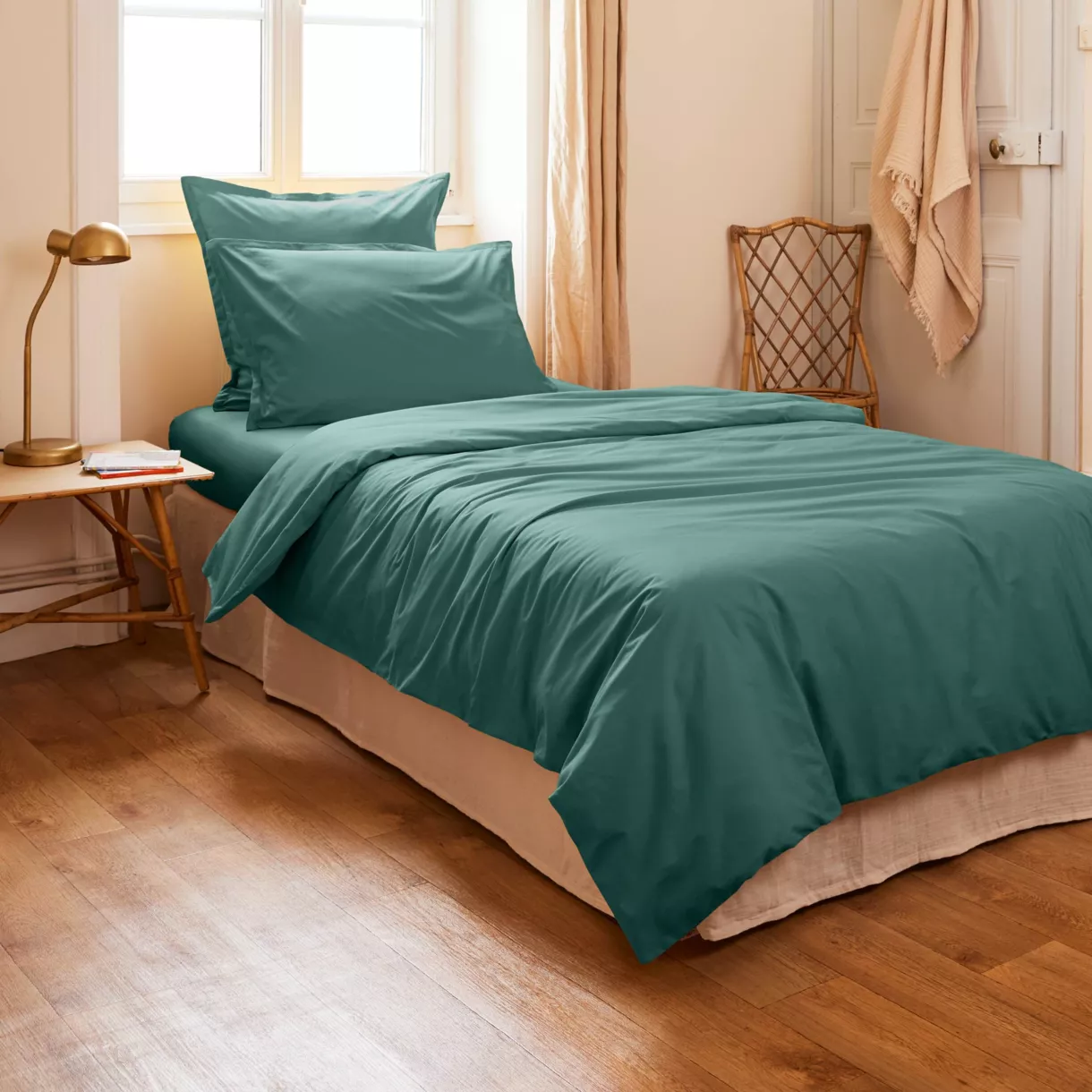 Housse de couette percale de coton (140 x 200 cm) Cali Bleu canard
