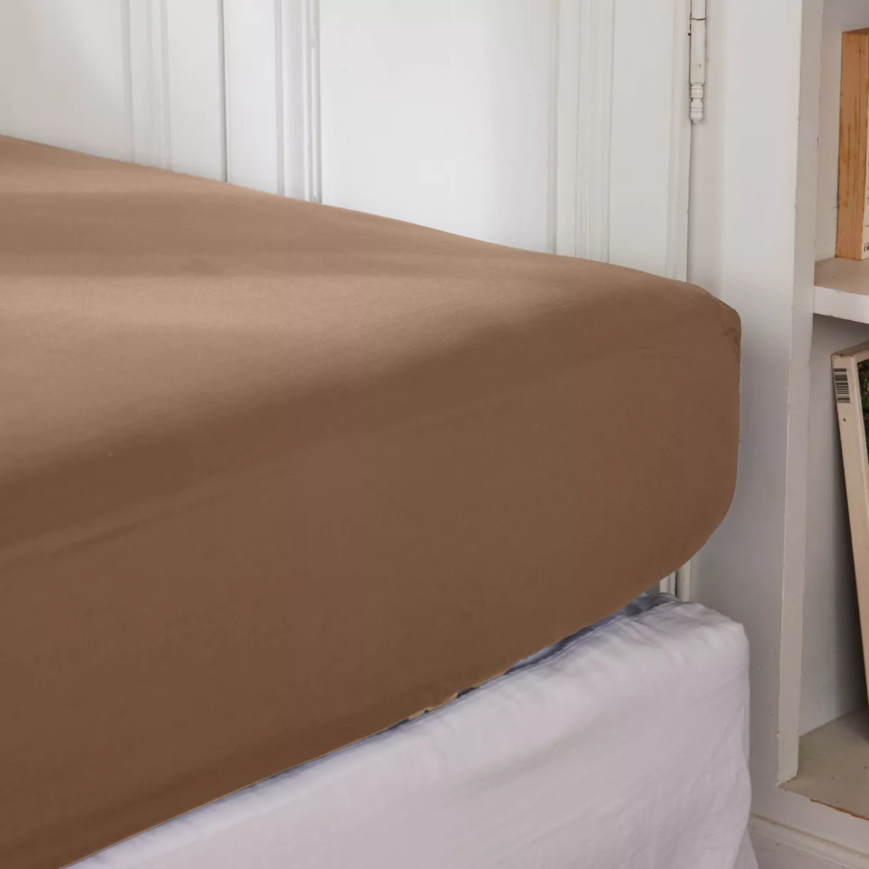 Drap housse percale de coton (180 x 200 cm) Cali Cappuccino