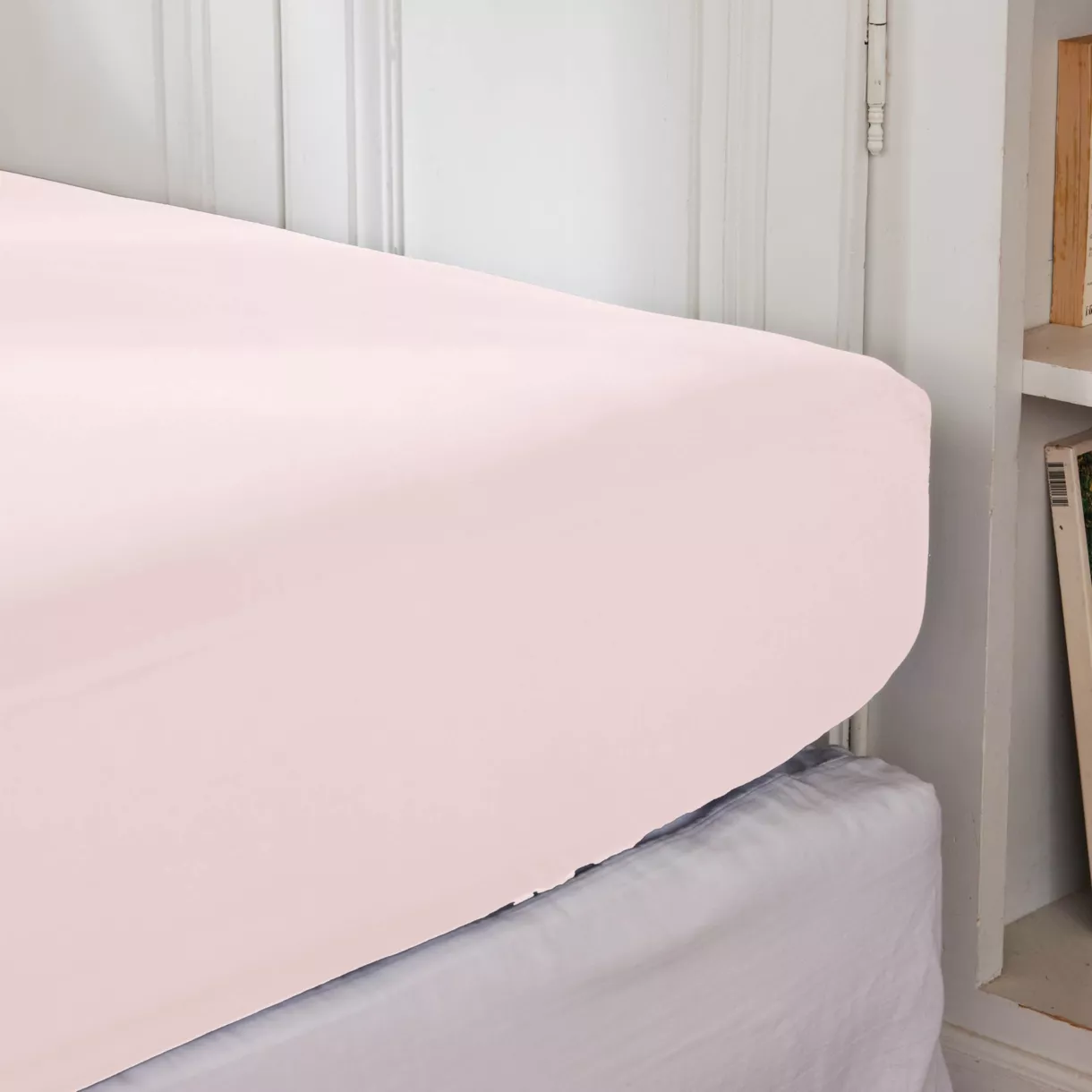 Sábana bajera en percal de algodón  (180 cm) Cali Rosa pálido