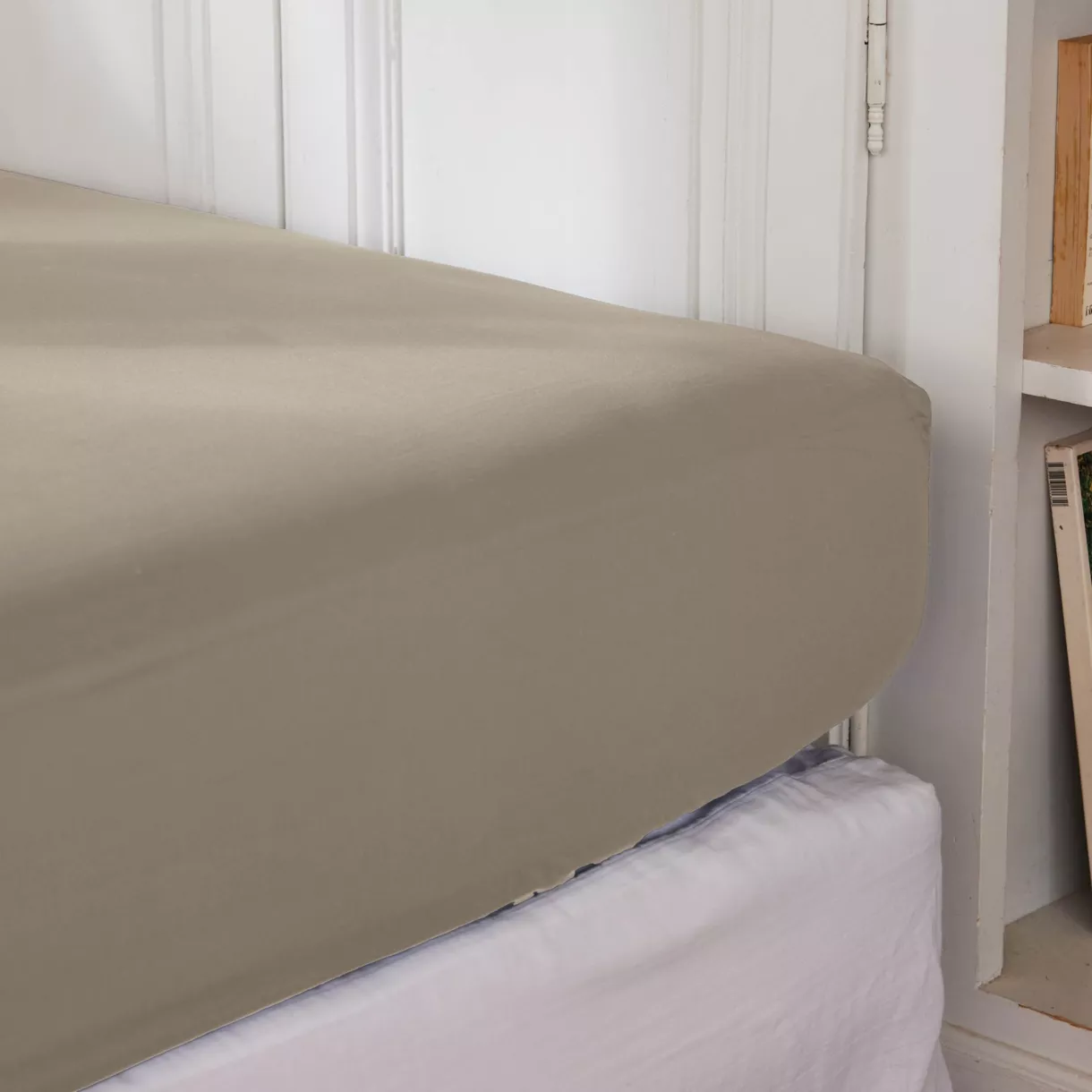 EM - Drap housse 180 x 200 cm Percale unie CALI Taupe