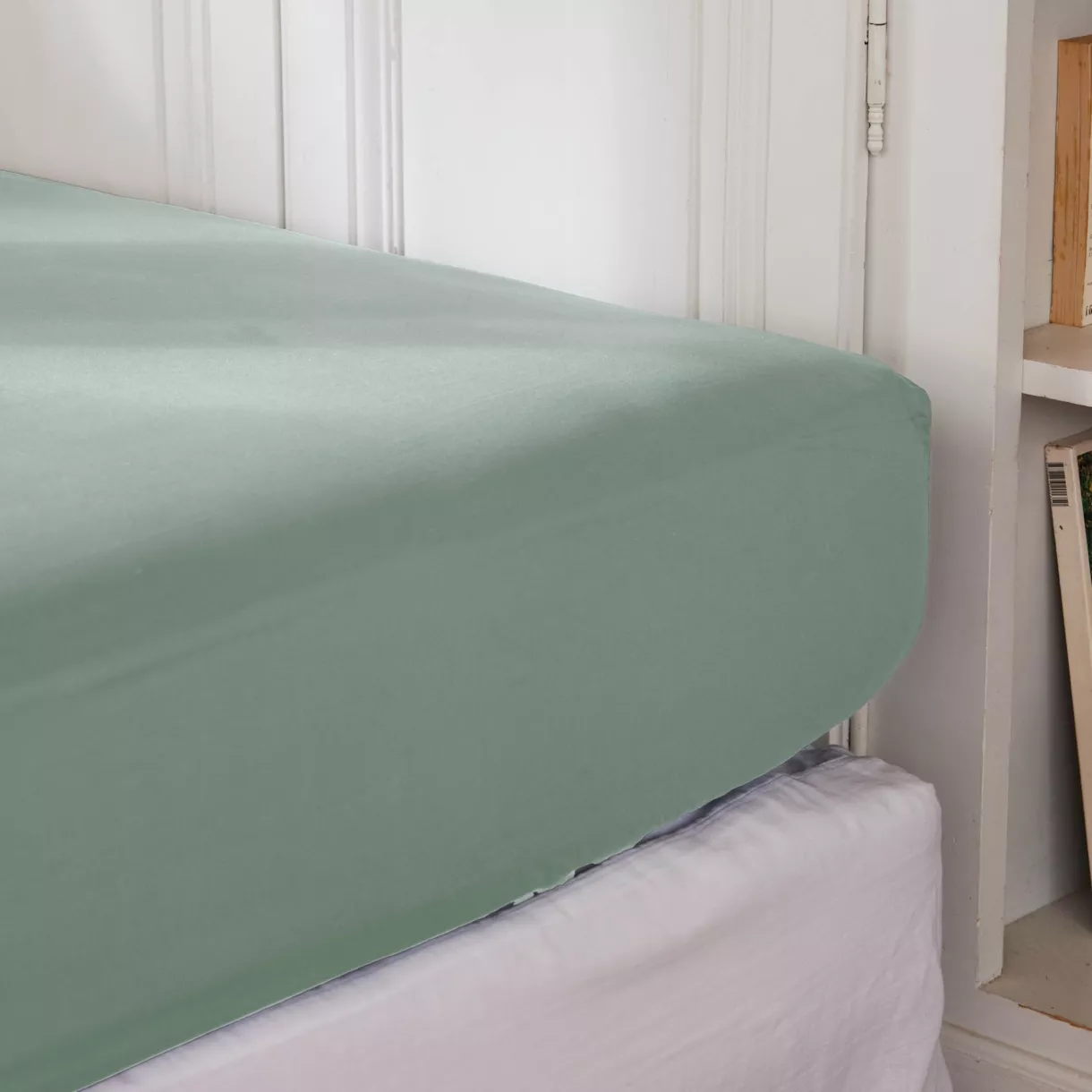 EM - Drap housse 200 x 200 cm Percale unie CALI Eucalyptus