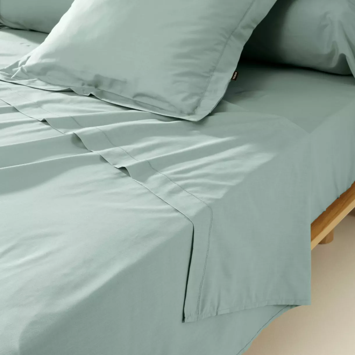 EM - Drap plat point bourdon 240 x 300 cm Percale unie CALI Eucalyptus
