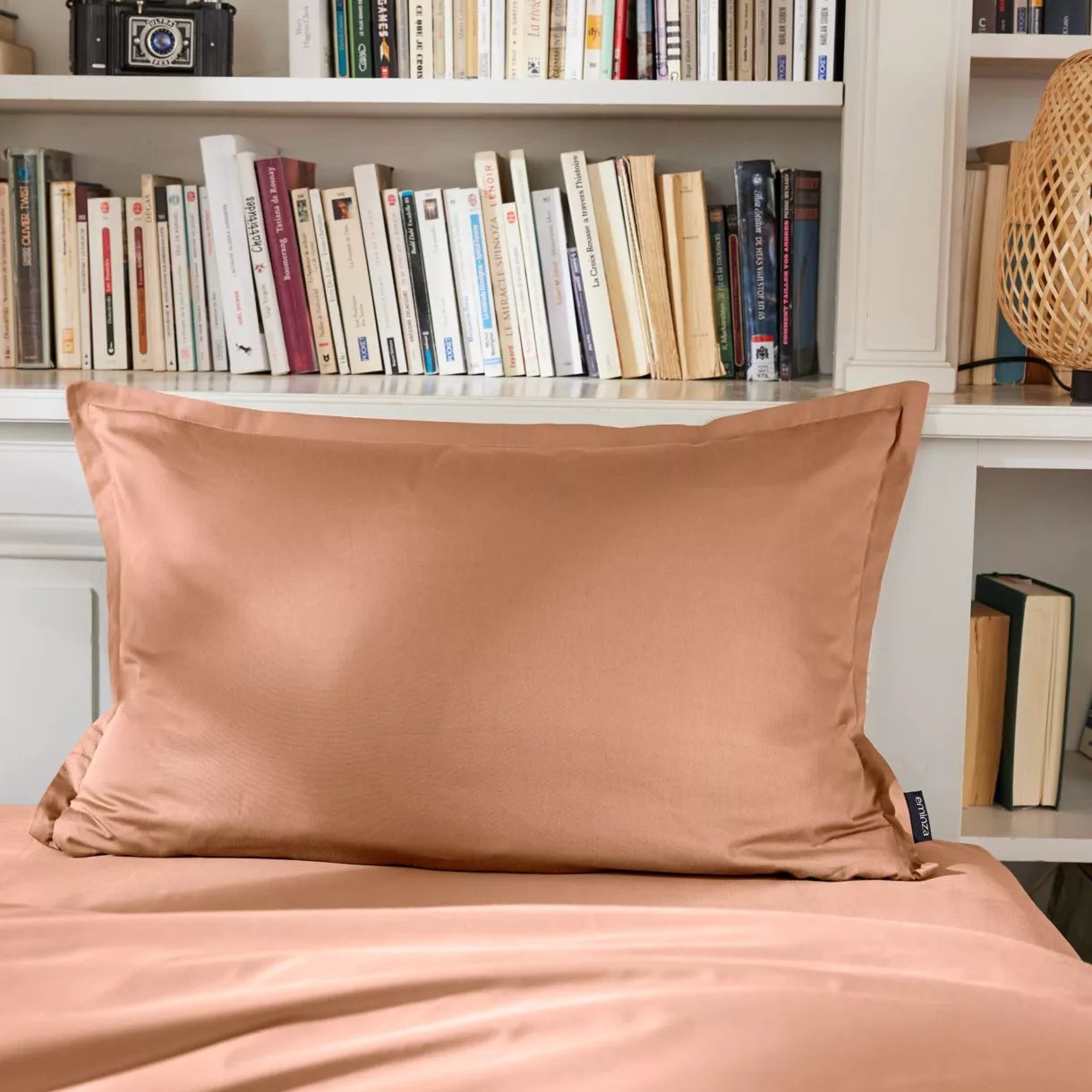 EM - Taie d'oreiller volant plat 50 x 70 cm Percale unie CALI Rose pche