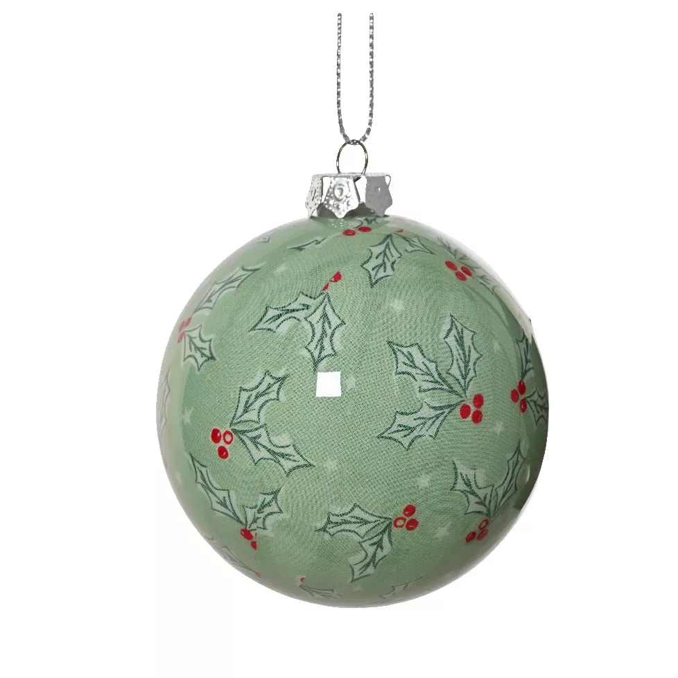 Lot de 7 boules de Noël (D80 mm) Houx vert et rouge