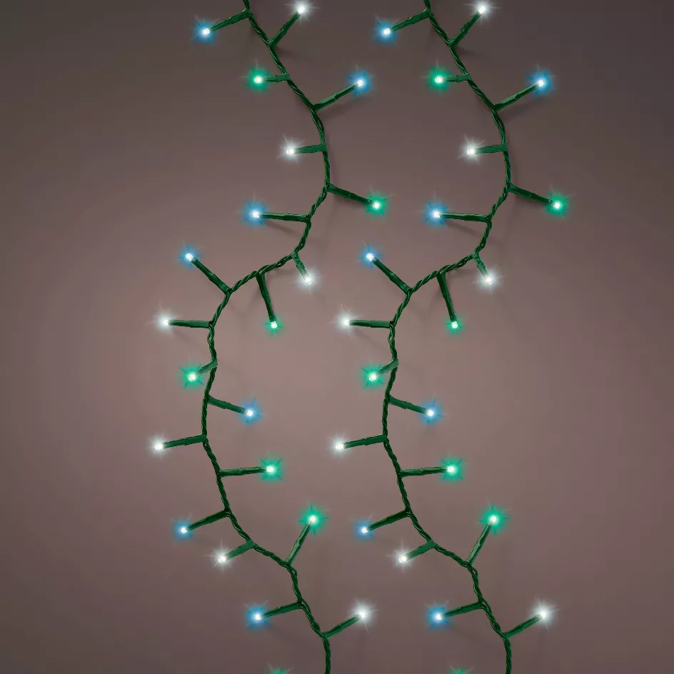 Guirlande lumineuse 16 m 750 LED câble vert Luxe Tricolore Vert/Bleu/Blanc 