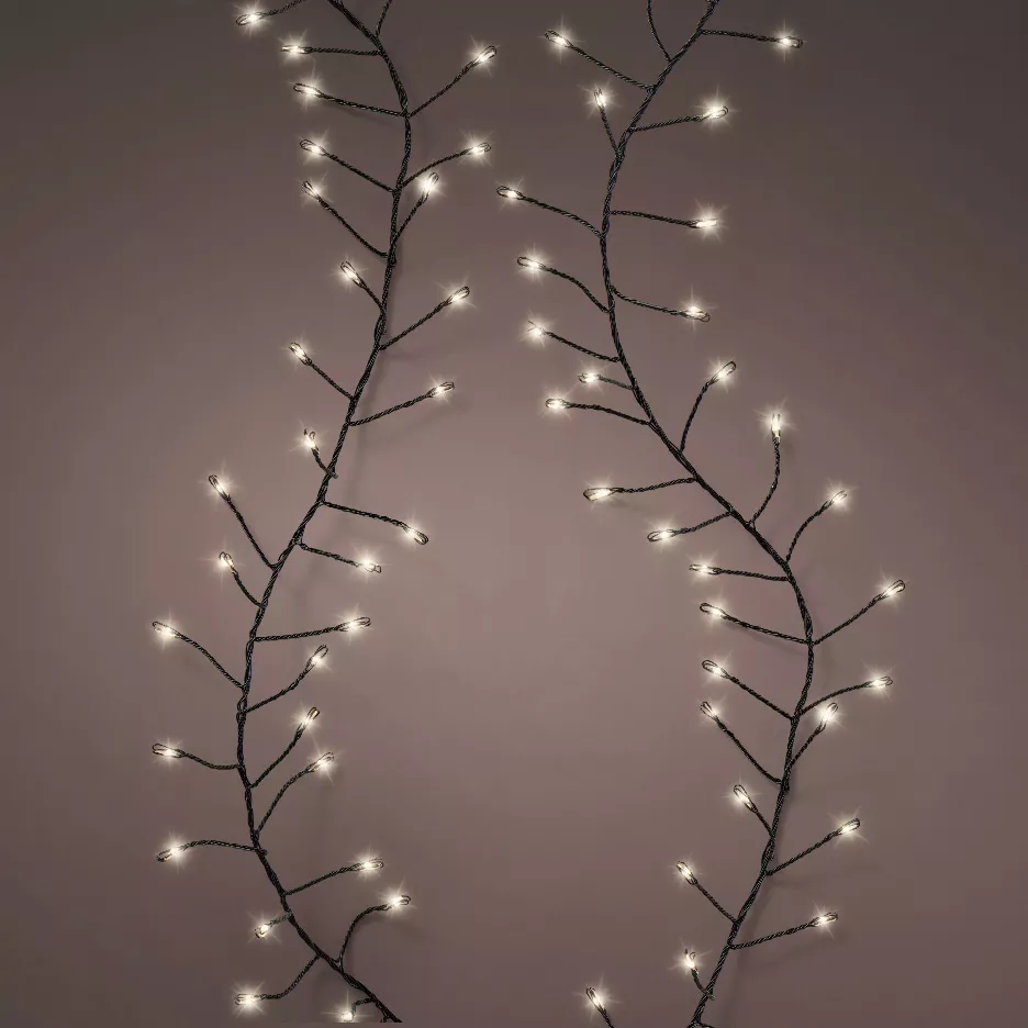 Cascade lumineuse 1 m 600 Micro LED câble noir 6 descentes Blanc chaud 