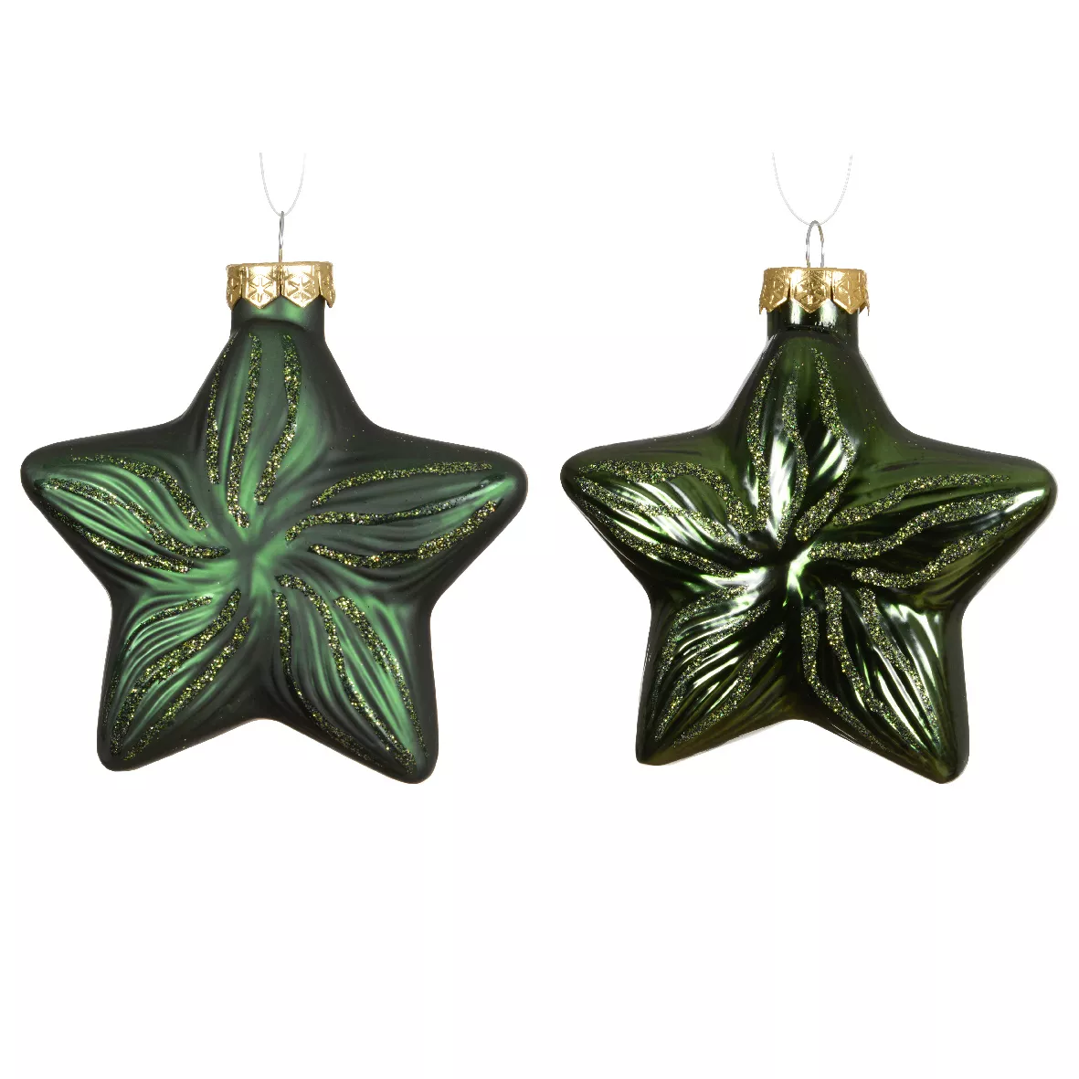 LOT DE 2  Etoile verre L9.80-W4-H10cm vert pin DONNER LE MEME NOM DE GAMME