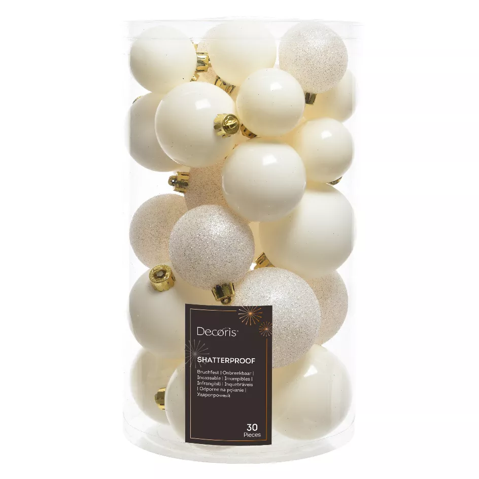 Lote de 30 bolas de Navidad surtidas Alpine Blanco lana 1