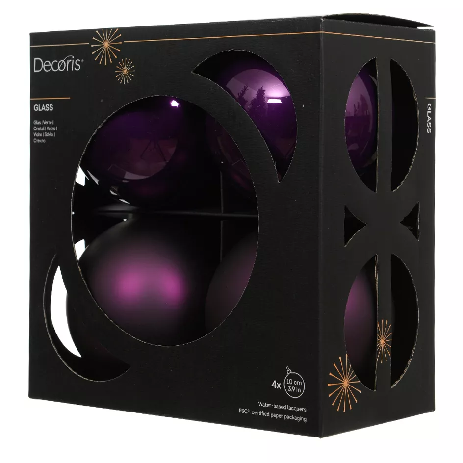 Boite a 4 Boules verre dia10cm figue  Boréal (EMBALLAGE 100% RECYCLE certifié fsc)