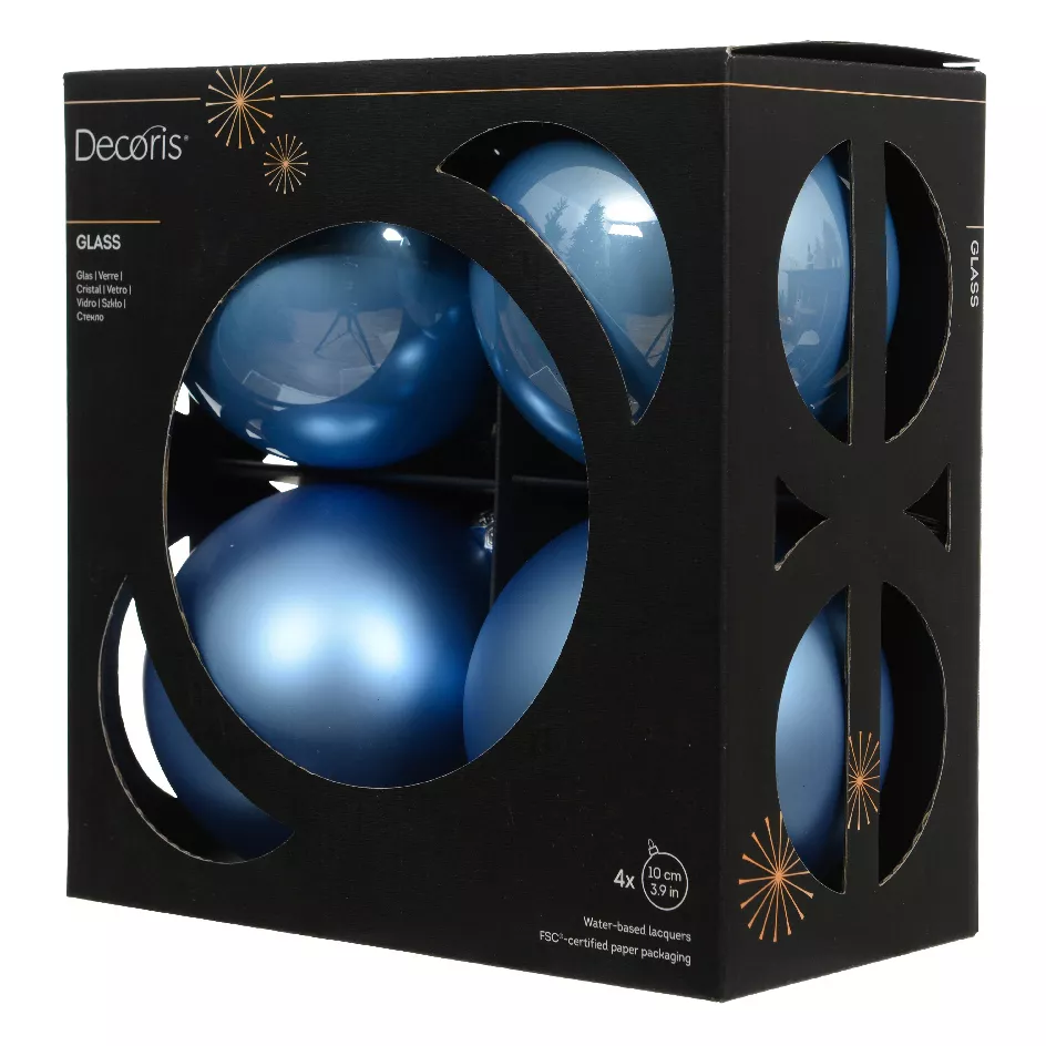 Boite a 4 Boules verre dia10cm sky blue  Boréal (EMBALLAGE 100% RECYCLE certifié fsc)
