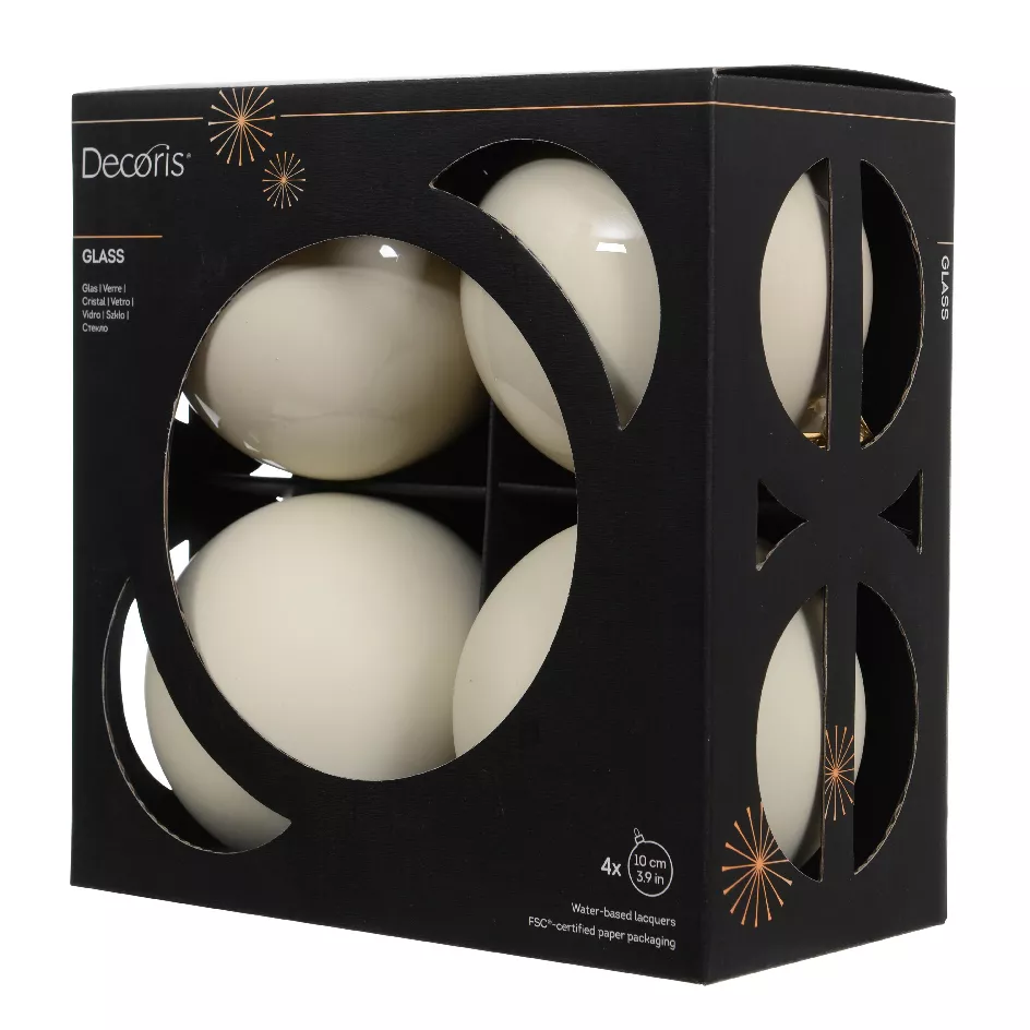 Boite a 4 Boules verre dia10cm blanc laine  Boréal (EMBALLAGE 100% RECYCLE certifié fsc)