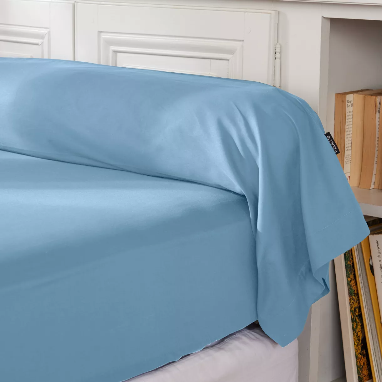 EM - Taie de traversin ¯ 27 x 185 cm Percale unie CALI Bleu ciel