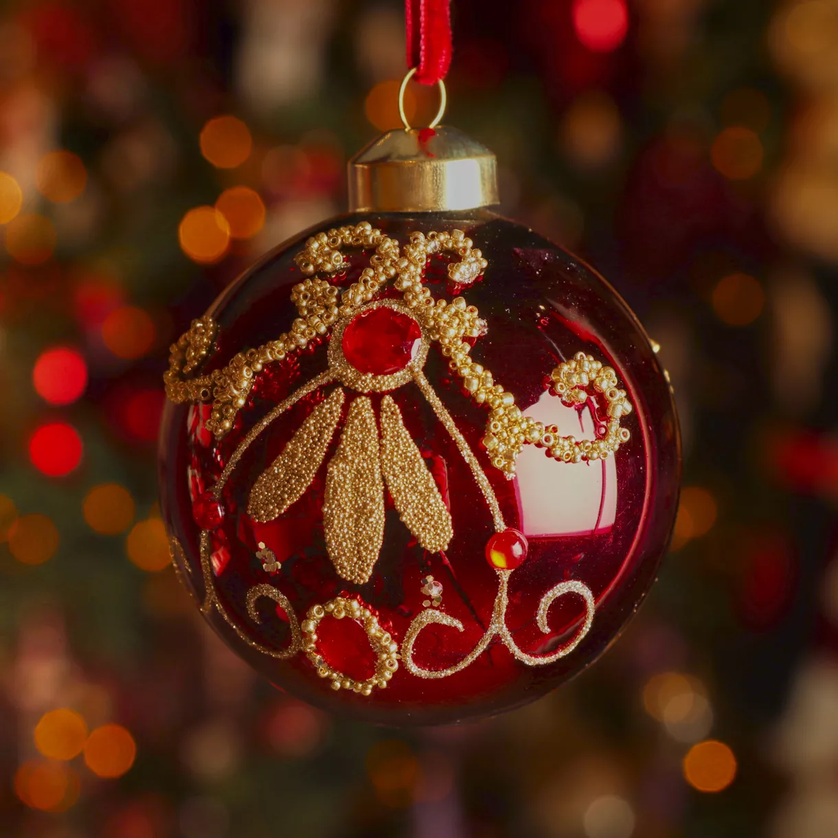 Lot de 3 boules de Noël en verre (D80 mm) Palazzo Bordeaux