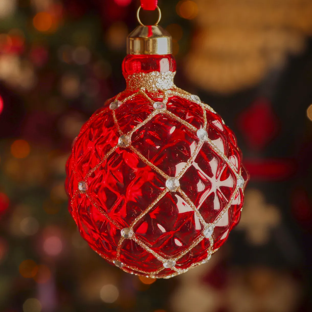 Lot de 3 boules de Noël en verre (D80 mm) Carrat Rouge