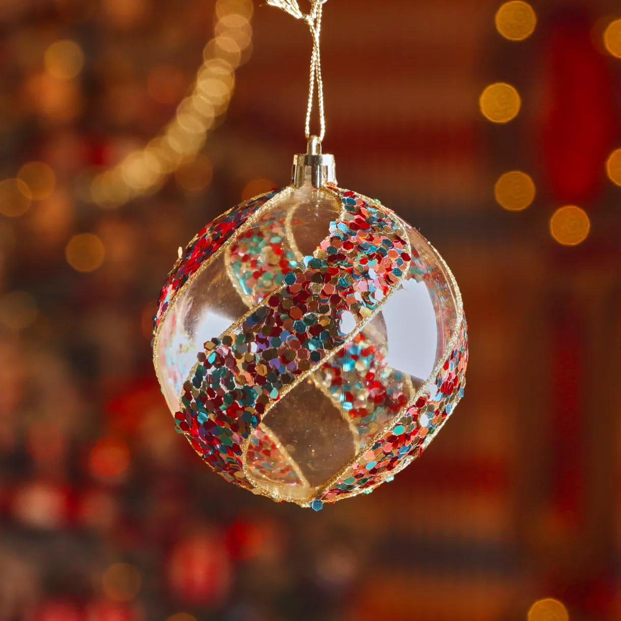 LOT DE 12  Boule plastique Festive dia8cm paillettes multicolore