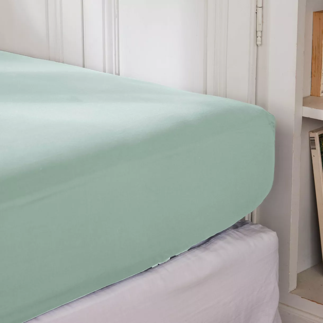 EM - Drap housse 140 x 190 cm Percale unie CALI Eucalyptus