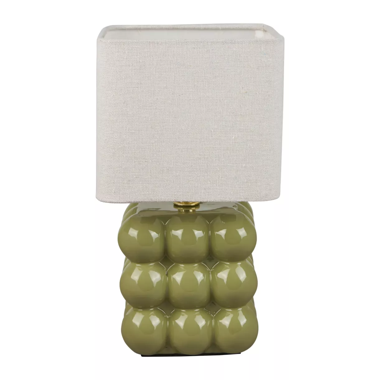 Lampe CarrŽe CŽramique 'Pompon' Verte Dim : l15.5xH27xP15.5cm
