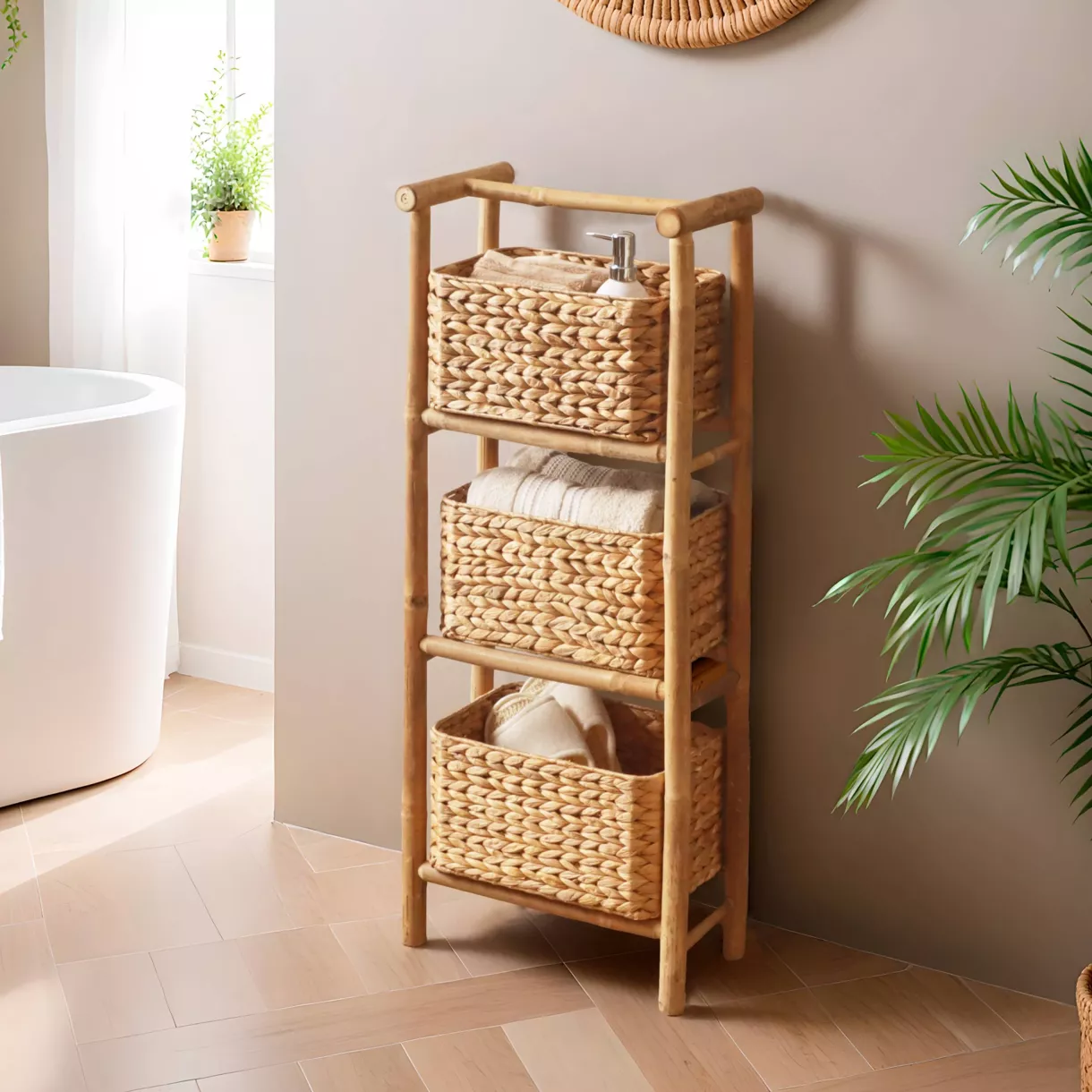 ETAGERE EN CANNE DE BAMBOU 3 PANIERS JACINTHE - BAMBOU