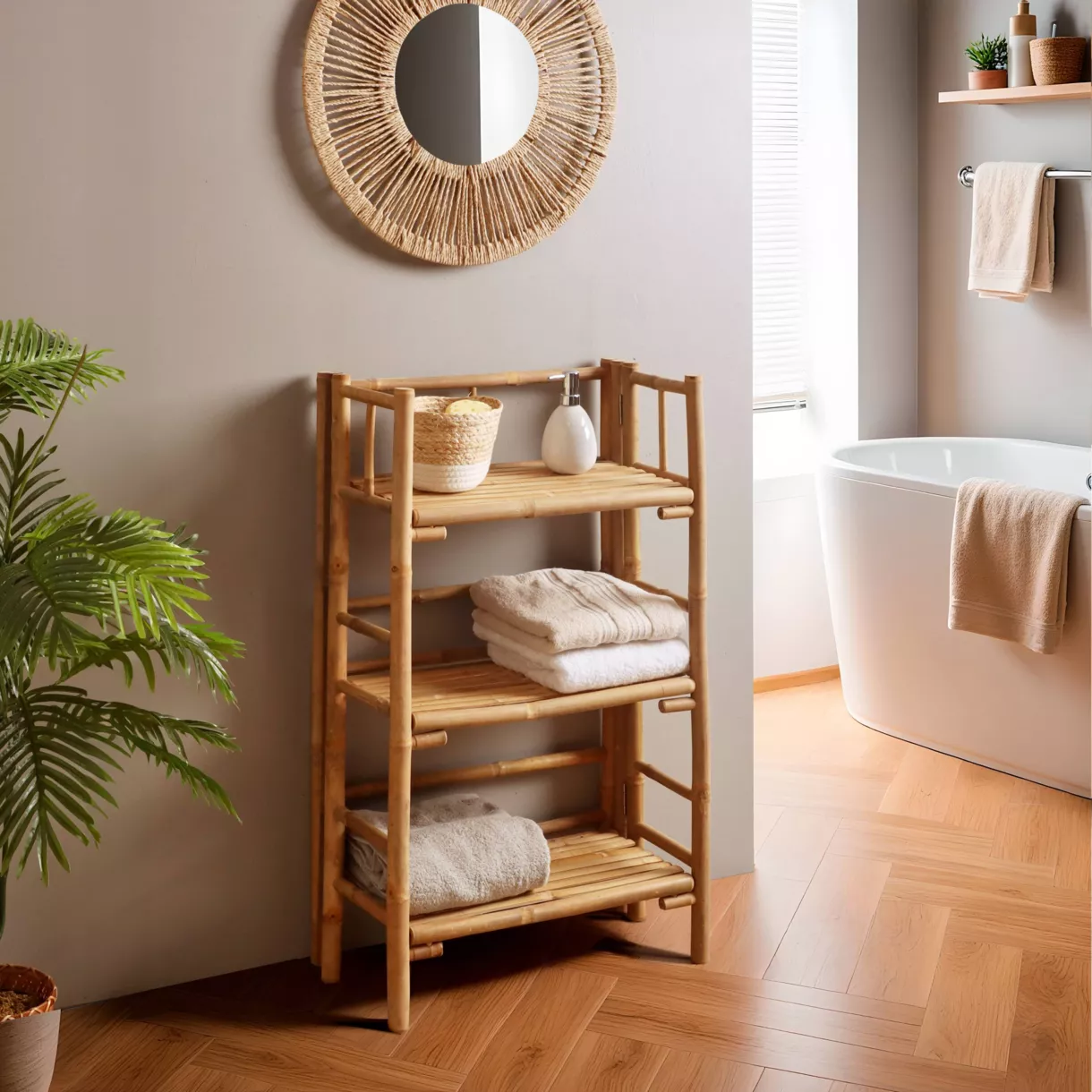 ETAGERE EN CANNE DE BAMBOU 3 NIVEAUX PLIABLE - HANOì L30 l56 H90