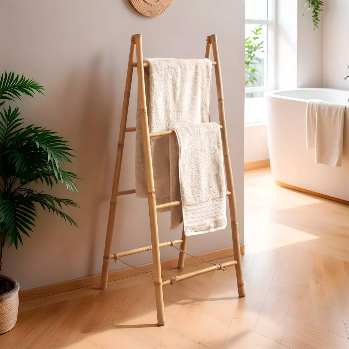 DOUBLE ECHELLE PORTE SERVIETTES PLIABLE CANNE DE BAMBOU - HANOì L52 l48 H116