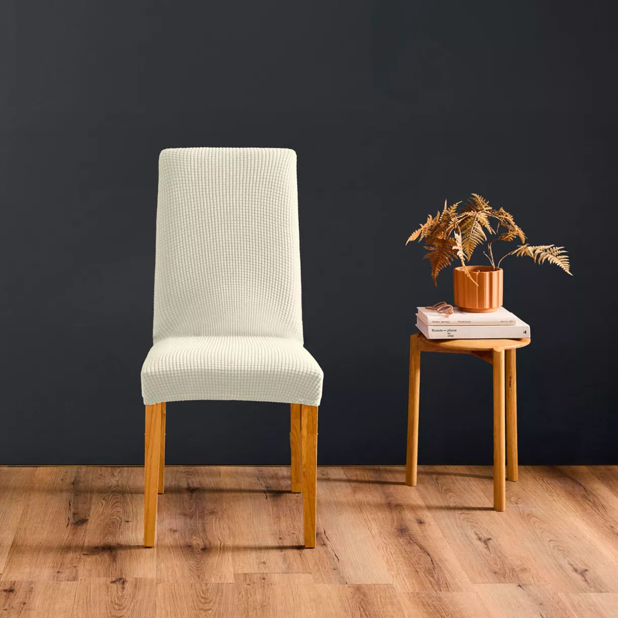 Housse de Chaise Extensible (40 x 40 x 65 cm) Sacha Blanc, Polyester GaufrŽ