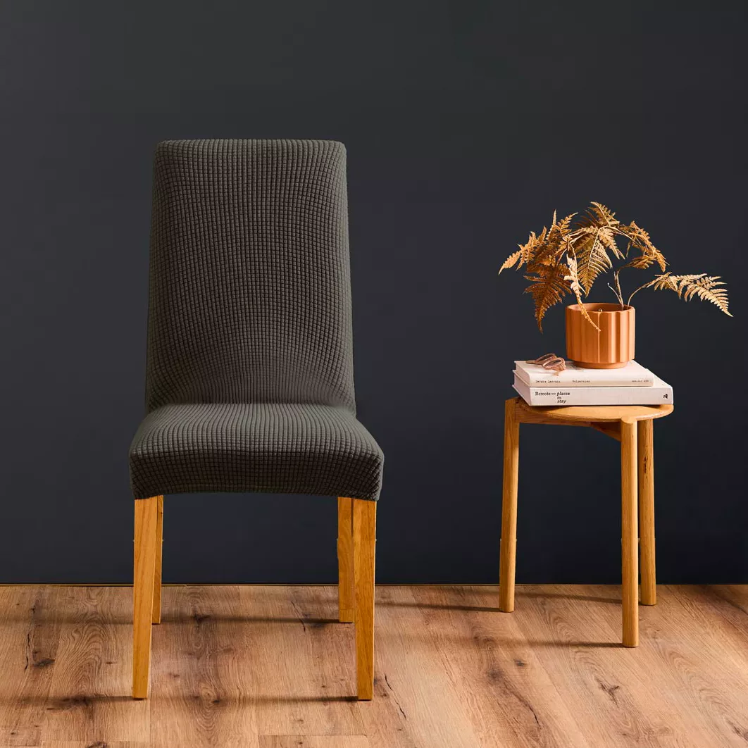 Housse de Chaise Extensible (40 x 40 x 65 cm) Sacha Anthracite, Polyester GaufrŽ