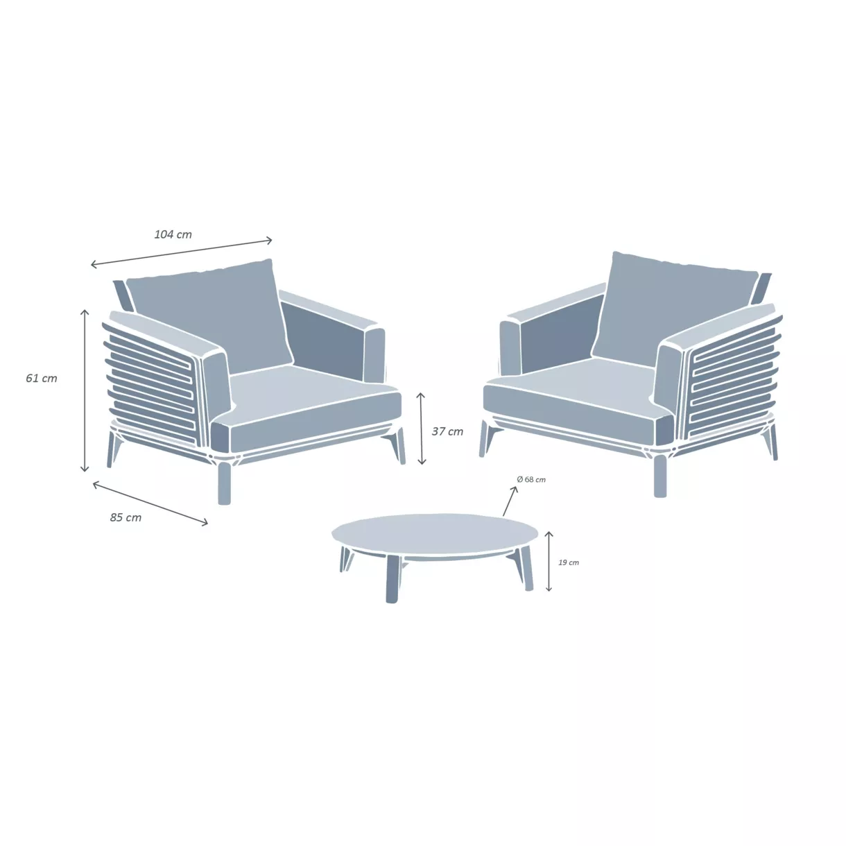 Tuinset van aluminium 2 zitplaatsen 3-delig Monte Carlo Antracietgrijs en beige