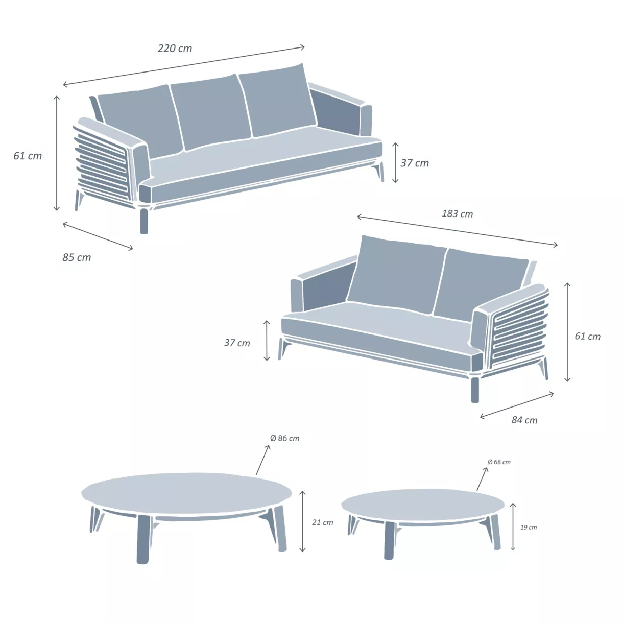Salon de jardin aluminium 5 places 4 pcs Monte Carlo Gris anthracite et taupe