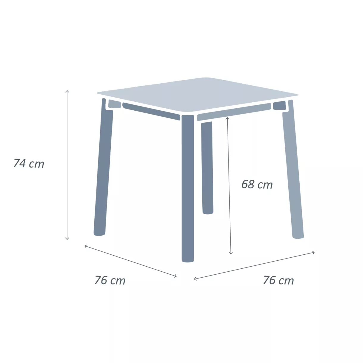 Vierkante tuintafel van aluminium 2 zitplaatsen 1-delig (76 x 76 cm) Monte Carlo Antracietgrijs